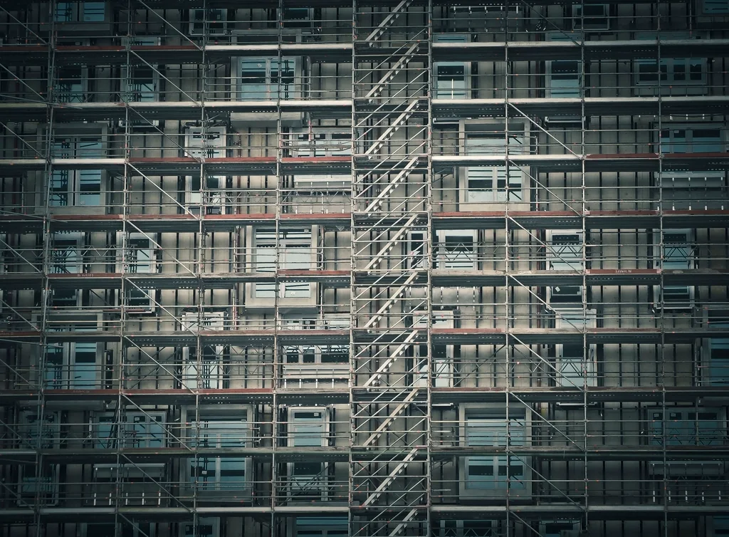 Scaffolding covering the face of a building