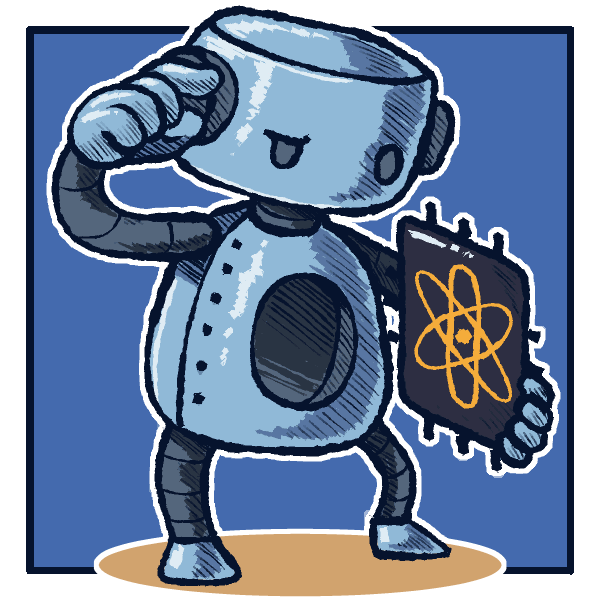 A robot scratching its head while holding a quantum processor chip