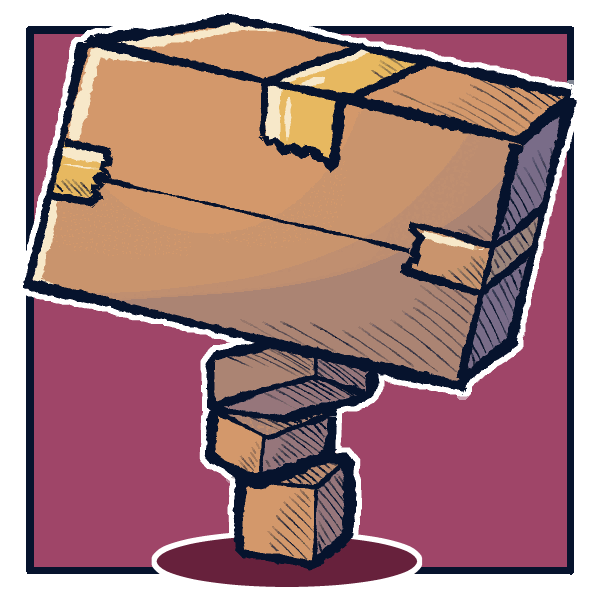 An oversized box balanced on a stack of much smaller ones